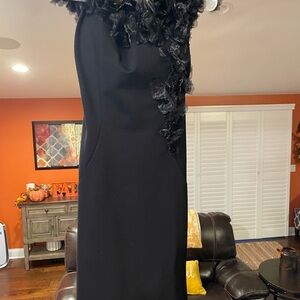 Chic Black One Shoulder Dress with Floral Detail